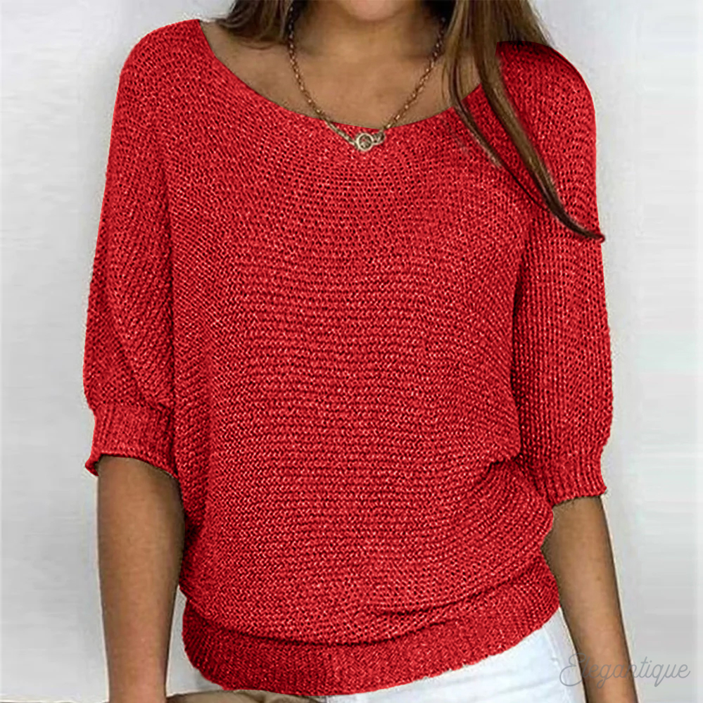 WW | Pullover - Damen - Einfarbig, Rundhals, Dreiviertelärmel - Bequem und Lässig