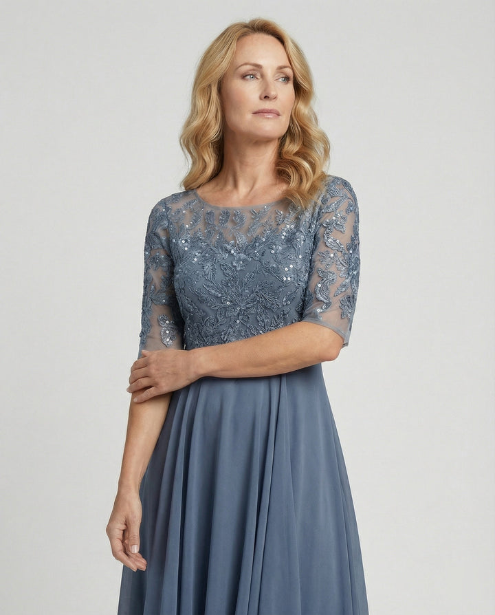 W&W Mode - Damen Elegantes Spitze Chiffon Midikleid, Fließend & Feminin Geschnitten
