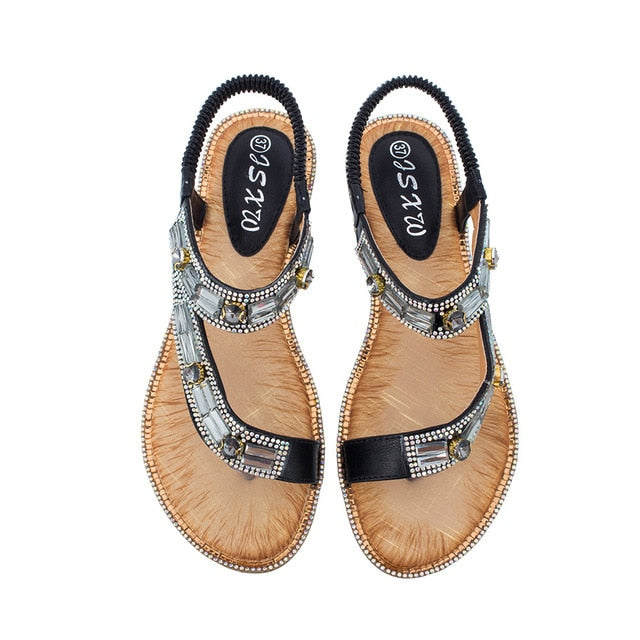 WW | Cross Border Strass T-Strap Flache Sandale