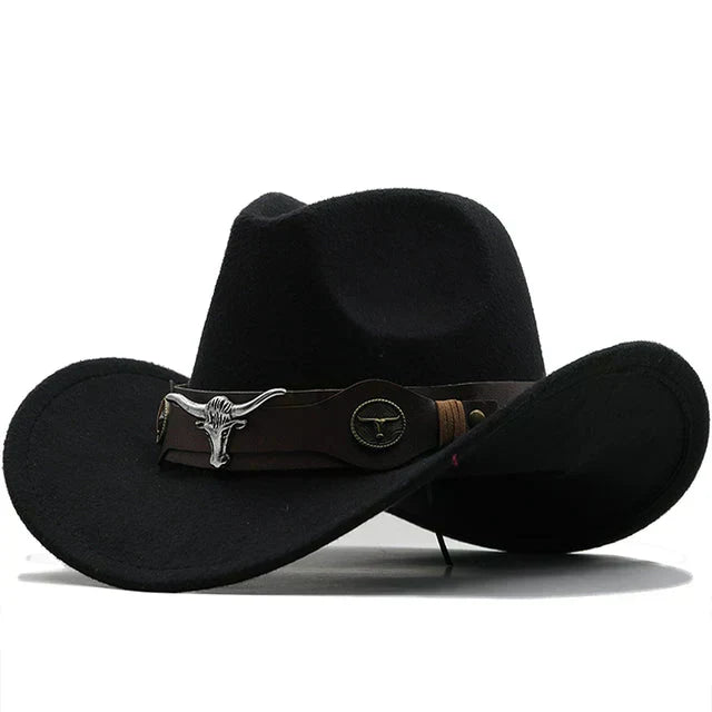 W&W Mode | Western-Stil Filzhut Mit Stier-Schnallenband