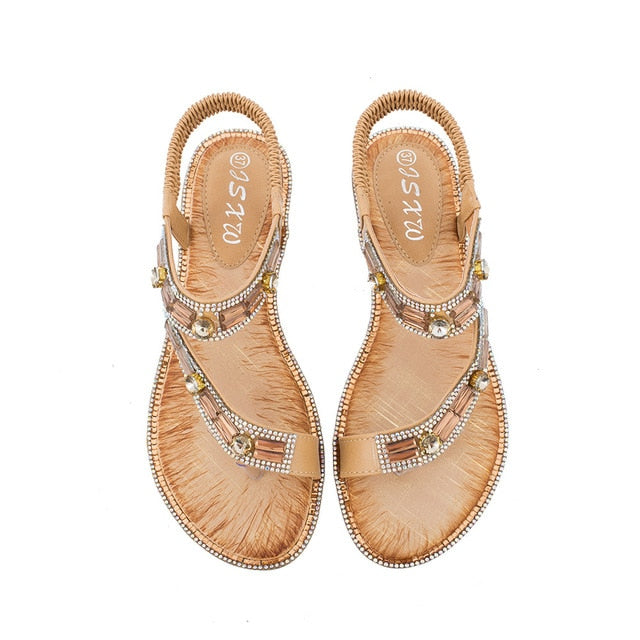 WW | Cross Border Strass T-Strap Flache Sandale