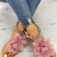 WW | Bequeme Blumenperlenriemen Flache Sandale
