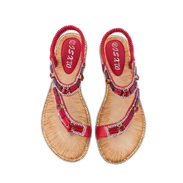 WW | Cross Border Strass T-Strap Flache Sandale
