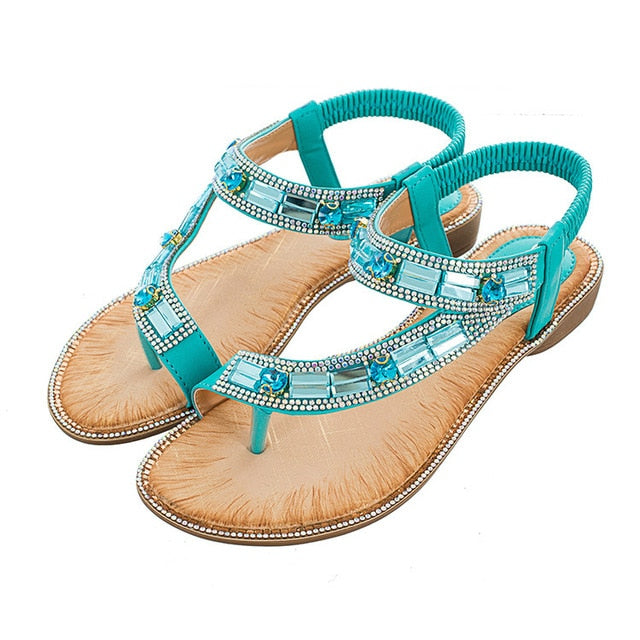 WW | Cross Border Strass T-Strap Flache Sandale