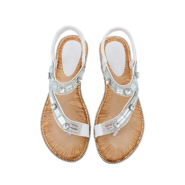 WW | Cross Border Strass T-Strap Flache Sandale
