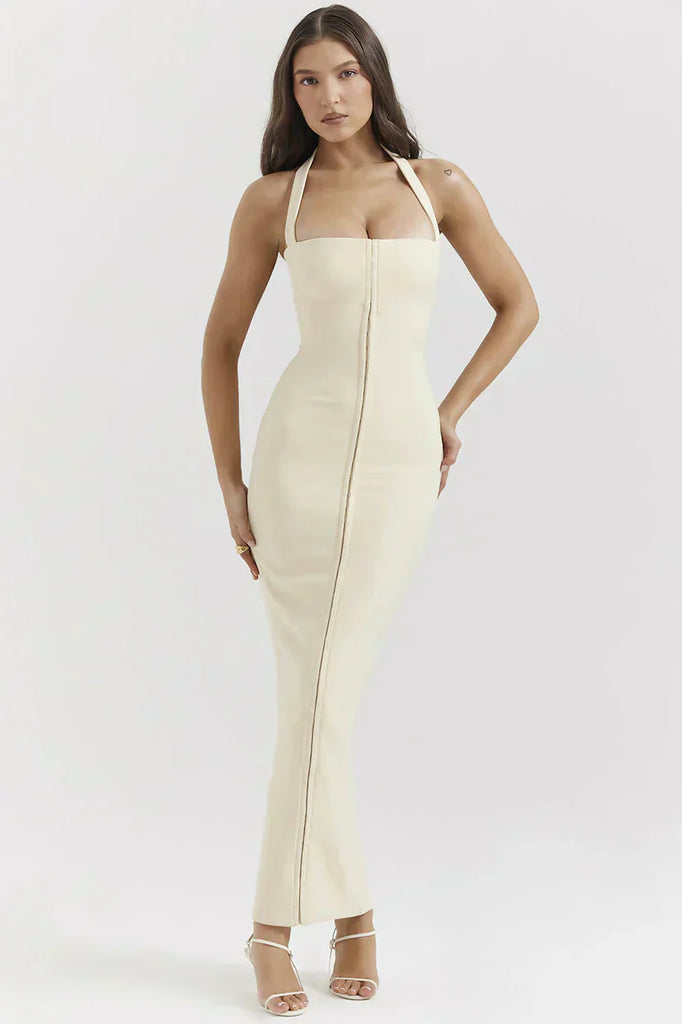 WW | Mia Ecru Halterneck Maxikleid