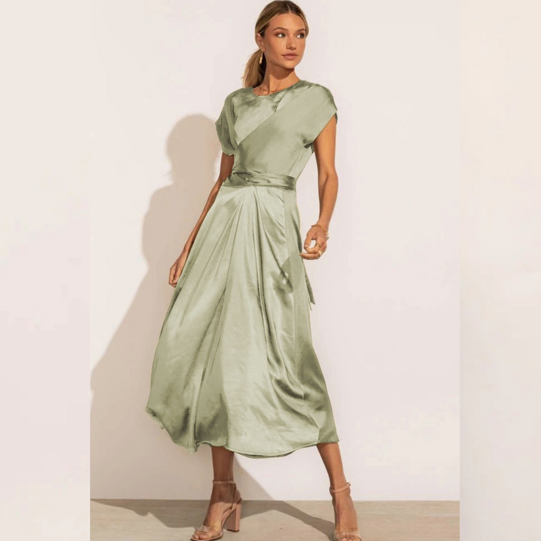 W&W Mode | Elegantes Satin-Wickel-Midi-Kleid für Damen