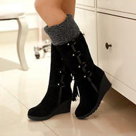 WW - Stylische Damen hohe Schneestiefel mit Schnürdesign