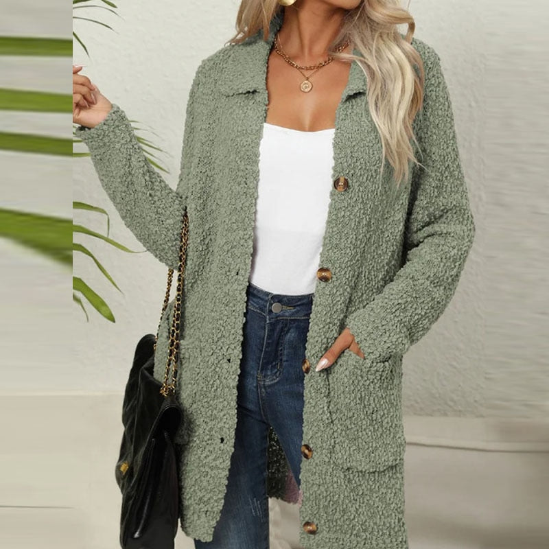 W&W Mode Strickjacke | Lange Strickjacke aus weichem Teddybär mit Taschen