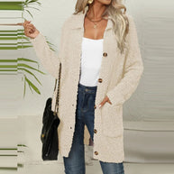 WW | Langer Strick-Westen für Damen aus weichem Fleece mit Taschen