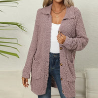 WW Strickjacke | Lange Strickjacke aus weichem Teddybär mit Taschen