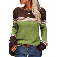 WW - Damen Zwei-Farben Farbblock Pullover
