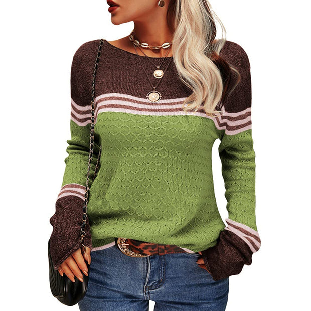 WW - Damen Zwei-Farben Farbblock Pullover