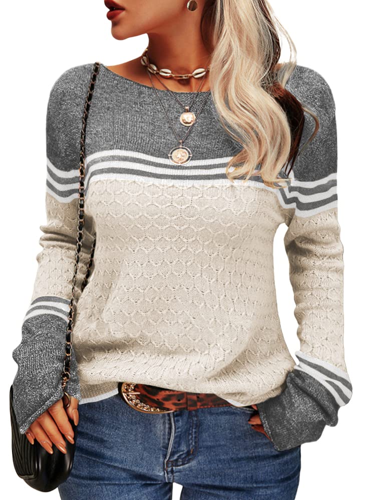 WW - Damen Zwei-Farben Farbblock Pullover
