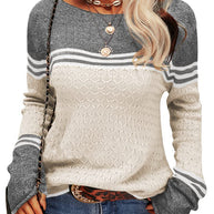 WW - Damen Zwei-Farben Farbblock Pullover