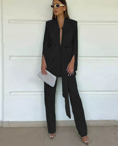 WW Damenset | Elegantes 2-teiliges Damenset mit Bundfaltenhose und Bodycon-Blazer