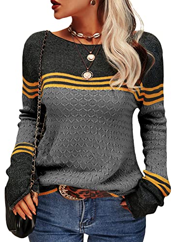 WW - Damen Zwei-Farben Farbblock Pullover
