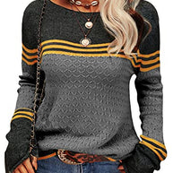 WW - Damen Zwei-Farben Farbblock Pullover