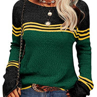 WW - Damen Zwei-Farben Farbblock Pullover