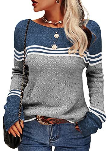 WW - Damen Zwei-Farben Farbblock Pullover