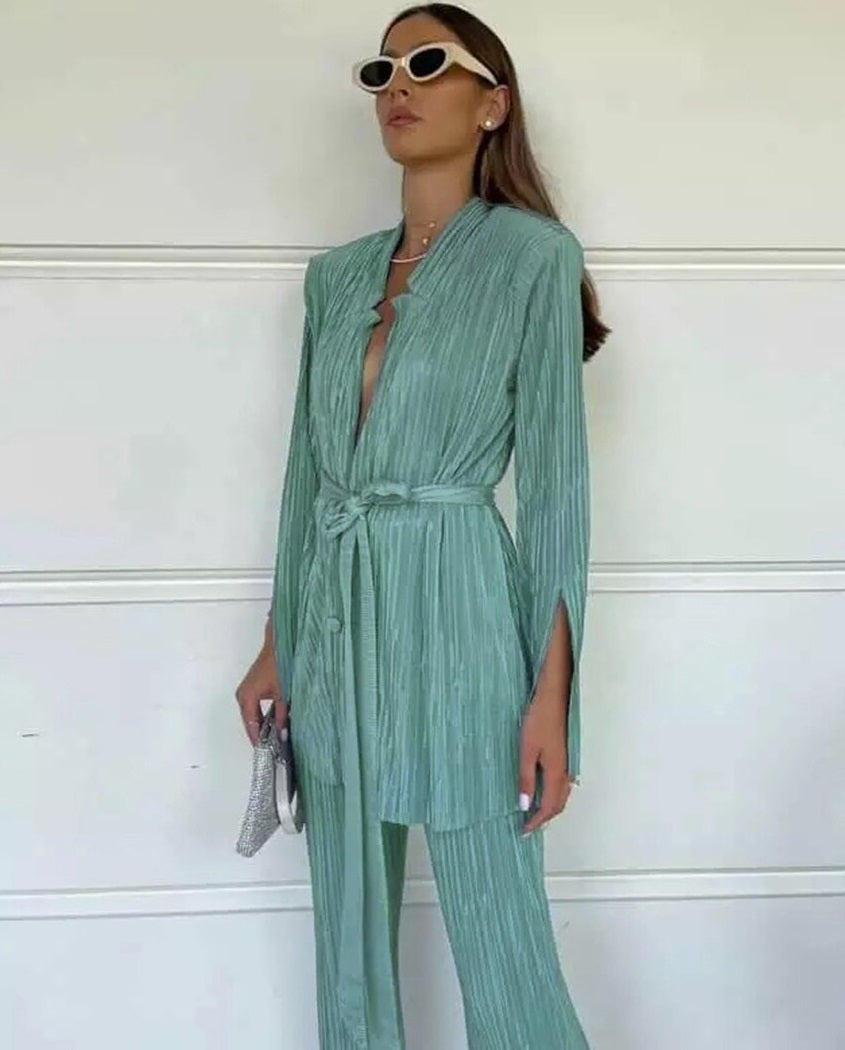 WW Damenset | Elegantes 2-teiliges Damenset mit Bundfaltenhose und Bodycon-Blazer