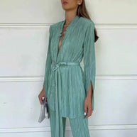 WW Damenset | Elegantes 2-teiliges Damenset mit Bundfaltenhose und Bodycon-Blazer