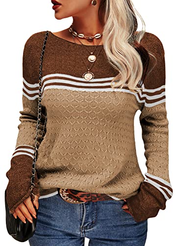 WW - Damen Zwei-Farben Farbblock Pullover