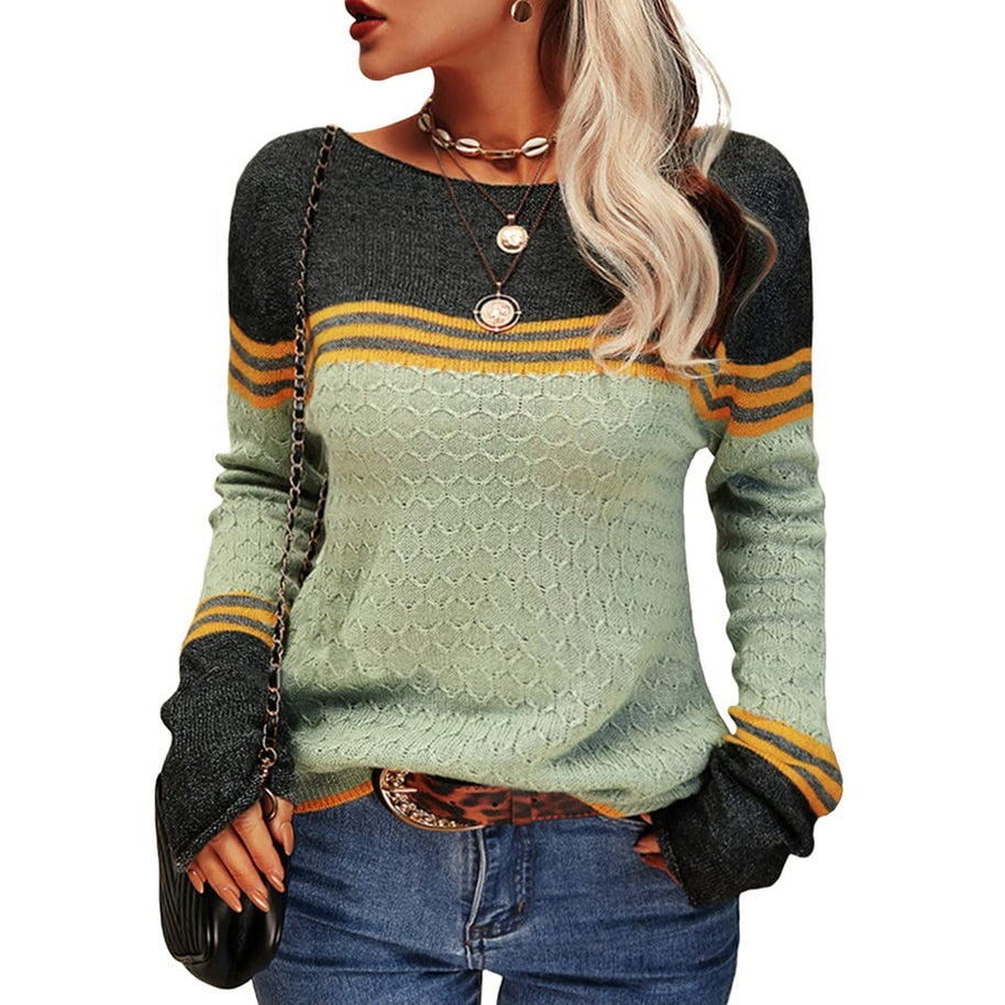 WW - Damen Zwei-Farben Farbblock Pullover