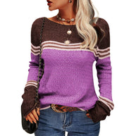 WW - Damen Zwei-Farben Farbblock Pullover