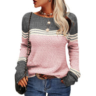 WW - Damen Zwei-Farben Farbblock Pullover