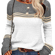 WW - Damen Zwei-Farben Farbblock Pullover