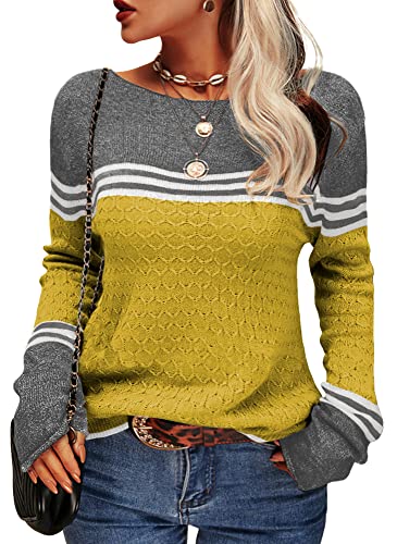 WW - Damen Zwei-Farben Farbblock Pullover
