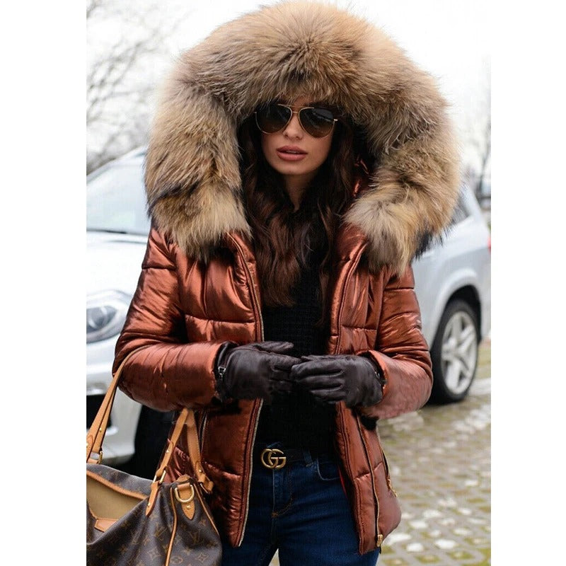 W&W Mode - Paris -Stylische Jacke mit Kunstfellfutter, Kapuze und Kragen