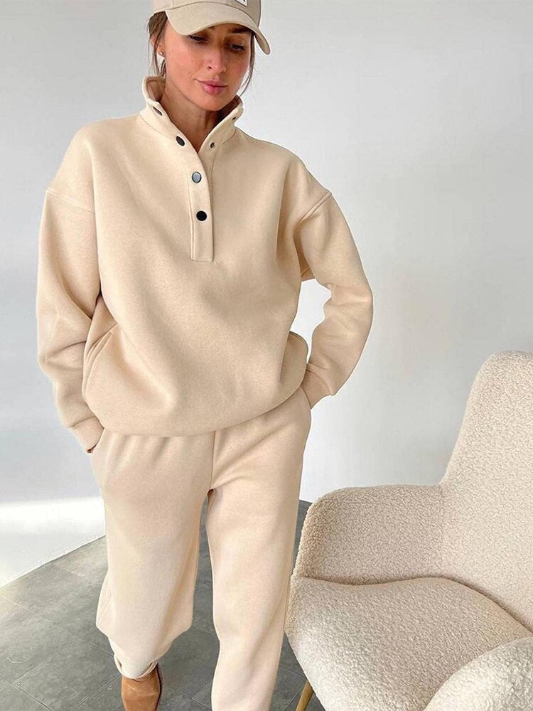 W&W Mode Fleece Jogginganzug | Bequemer Jogginganzug in Übergröße für Frauen