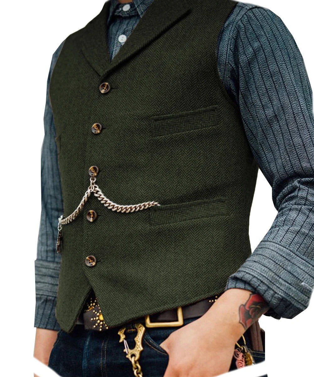 W&W Mode | Western Stilvolles Ärmelloses Tweed Weste Für Männer Mit Ketten Design