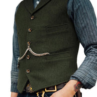 WW | Western Stilvolles Ärmelloses Tweed Weste Für Männer Mit Ketten Design