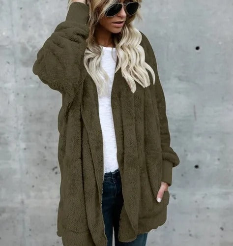 W&W Mode Fleece-Cardigan | Superweicher lässiger Fleece-Cardigan mit Kapuze für Damen
