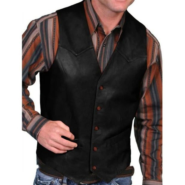 WW | Gilet Klassisch Western Leder Optik Weinlese Weste Für Männer