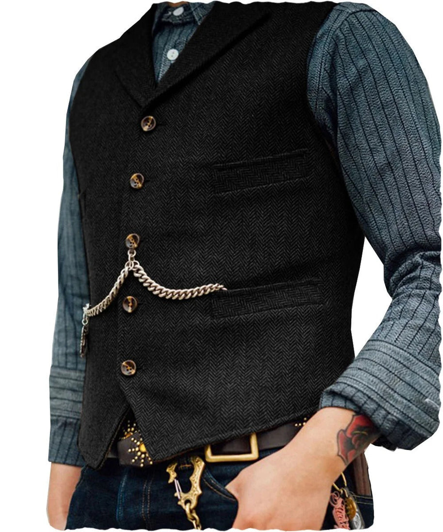 WW | Western Stilvolles Ärmelloses Tweed Weste Für Männer Mit Ketten Design