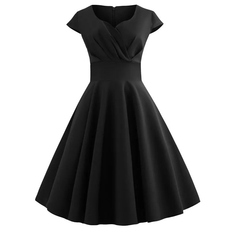 WW | Vintage Sommerkleid mit großem V-Ausschnitt, lockerer Passform und Rüschen