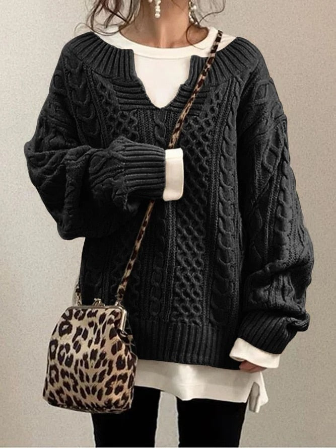 WW | Bequemer Warmer Übergröße Zopfpullover Aus Weichem Material