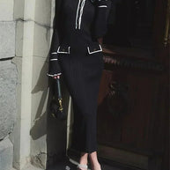 WW | Elegantes Strick Mantelanzug Kleid Mit Hoher Taille