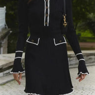 WW | Elegantes Strick Mantelanzug Kleid Mit Hoher Taille