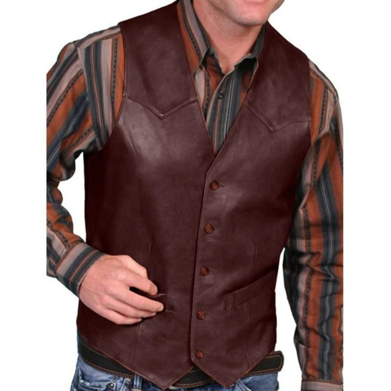 WW | Gilet Klassisch Western Leder Optik Weinlese Weste Für Männer