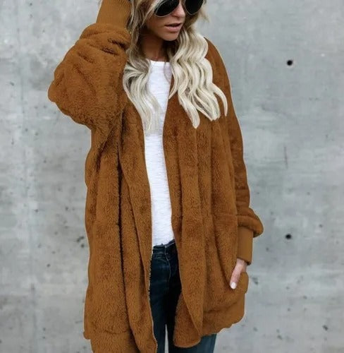 W&W Mode Fleece-Cardigan | Superweicher lässiger Fleece-Cardigan mit Kapuze für Damen