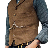 WW | Western Stilvolles Ärmelloses Tweed Weste Für Männer Mit Ketten Design