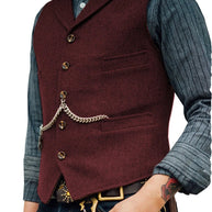 WW | Western Stilvolles Ärmelloses Tweed Weste Für Männer Mit Ketten Design