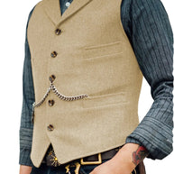 WW | Western Stilvolles Ärmelloses Tweed Weste Für Männer Mit Ketten Design