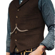 WW | Western Stilvolles Ärmelloses Tweed Weste Für Männer Mit Ketten Design