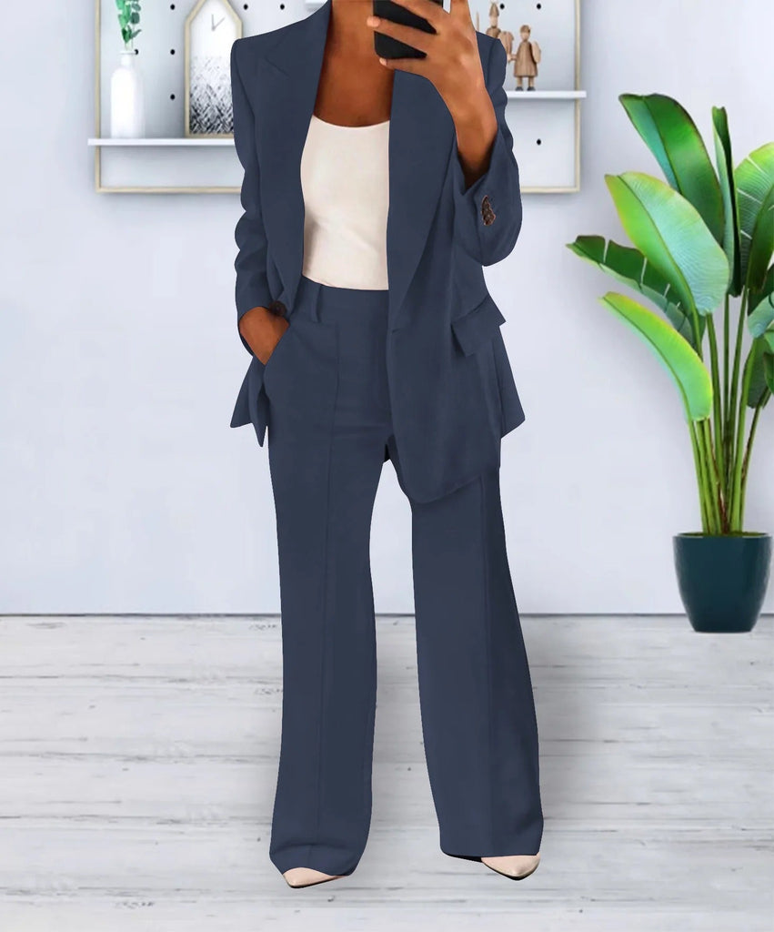 WW | Anzug Blau Jacke mit Einfacher Knopf Hochtaillierte Hosen Weite Beinform